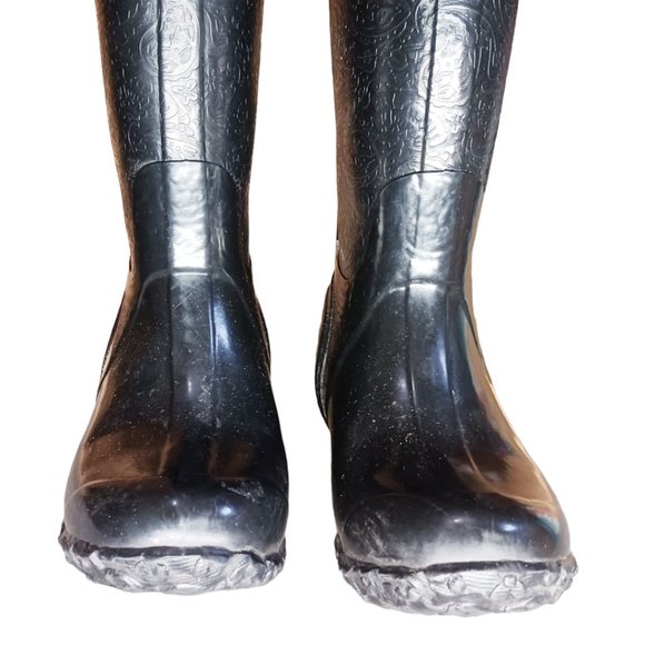 Bogs rider emboss women black tall fashion rain boots Size 6 - Picture 7 of 13